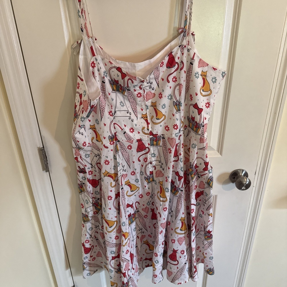 Unique Vintage Retro Cat Babydoll Tie Neck Dress Artsy Swing 3X 20 NWT - Picture 4 of 9